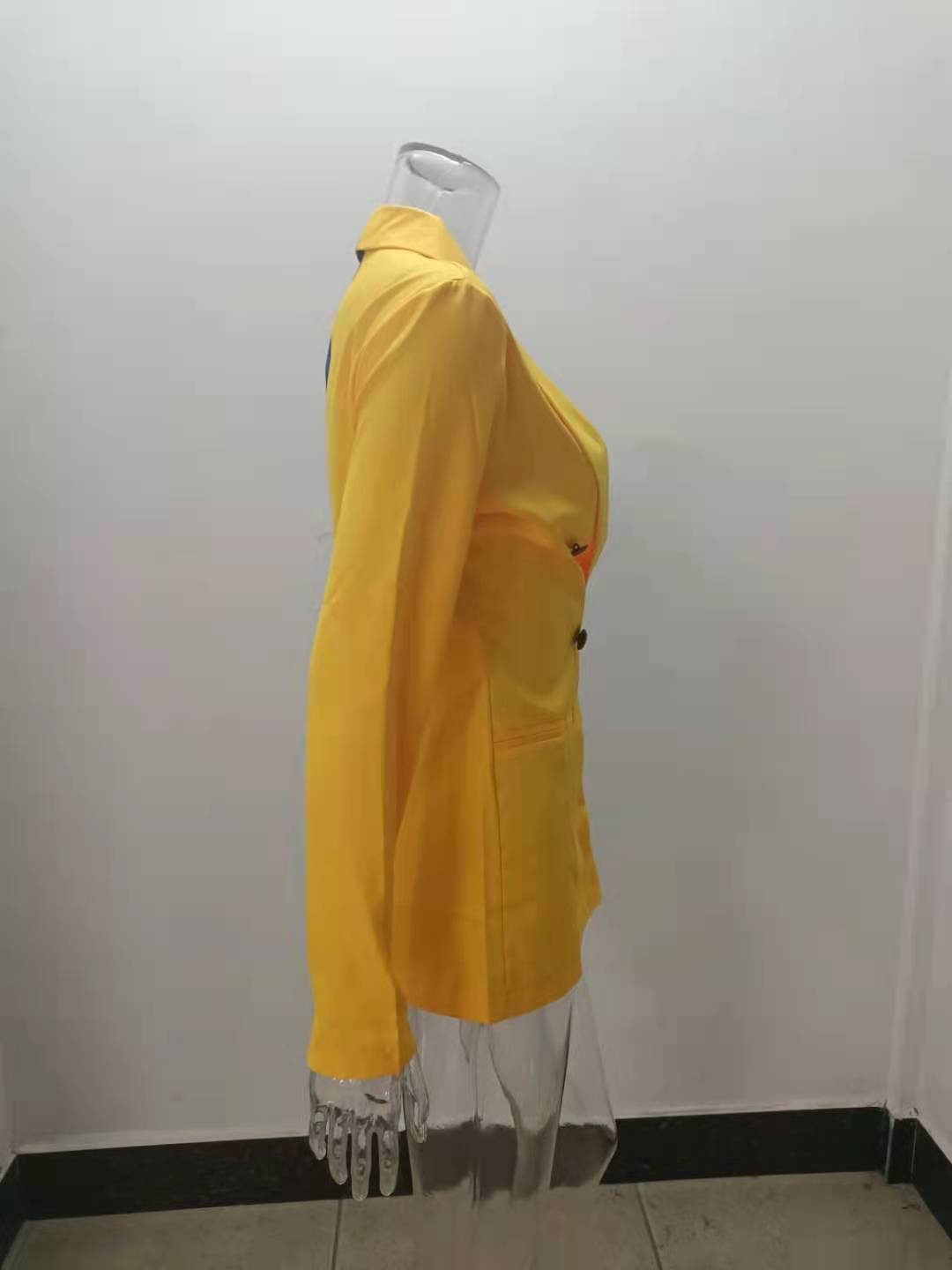 Blazer da donna con scollo a v e design patchwork professionale_voghion.com