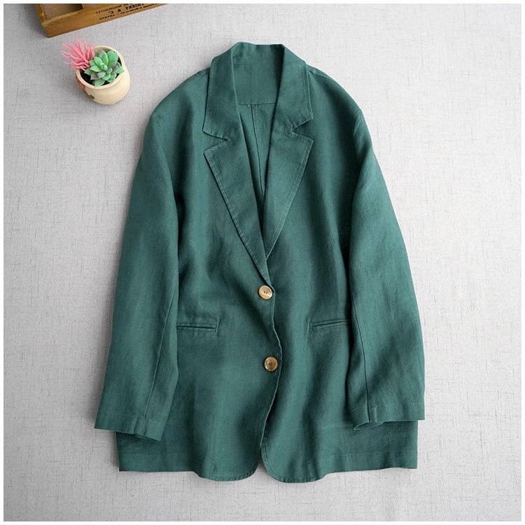 Blazer Donna Elegante In Misto Cotone E Lino A Maniche Lunghe_voghion.com