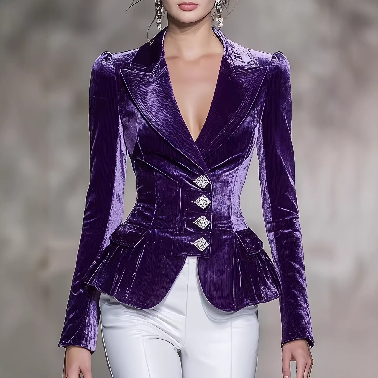 Blazer da donna vintage transfrontaliero 2025, nuovo stile europeo e americano, slim-fit in velluto con spacco_voghion.com