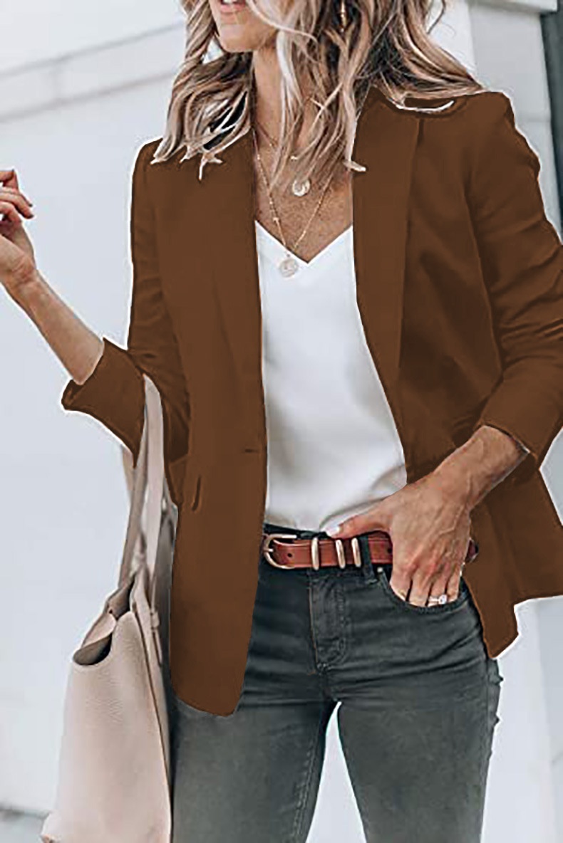 2025 Autumn New Elegant Jacket Wish Women's Long Sleeve Solid Color Suit Collar Single-Breasted Blazer_voghion.com
