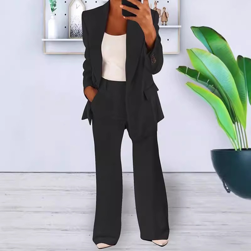 2024 Cross-Border Spring Autumn New European And American Fashion Solid Color Slim Cardigan Elegant Blazer Women's Suit_voghion.com