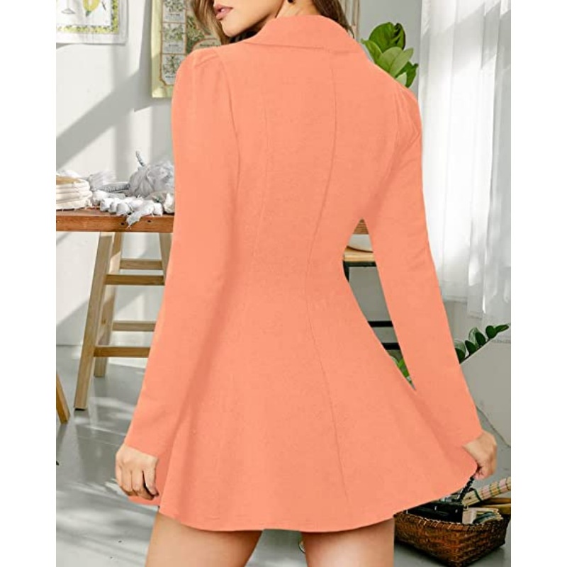 Elegant Women's Double-breasted Blazer Coat Mid-length Jacket_voghion.com