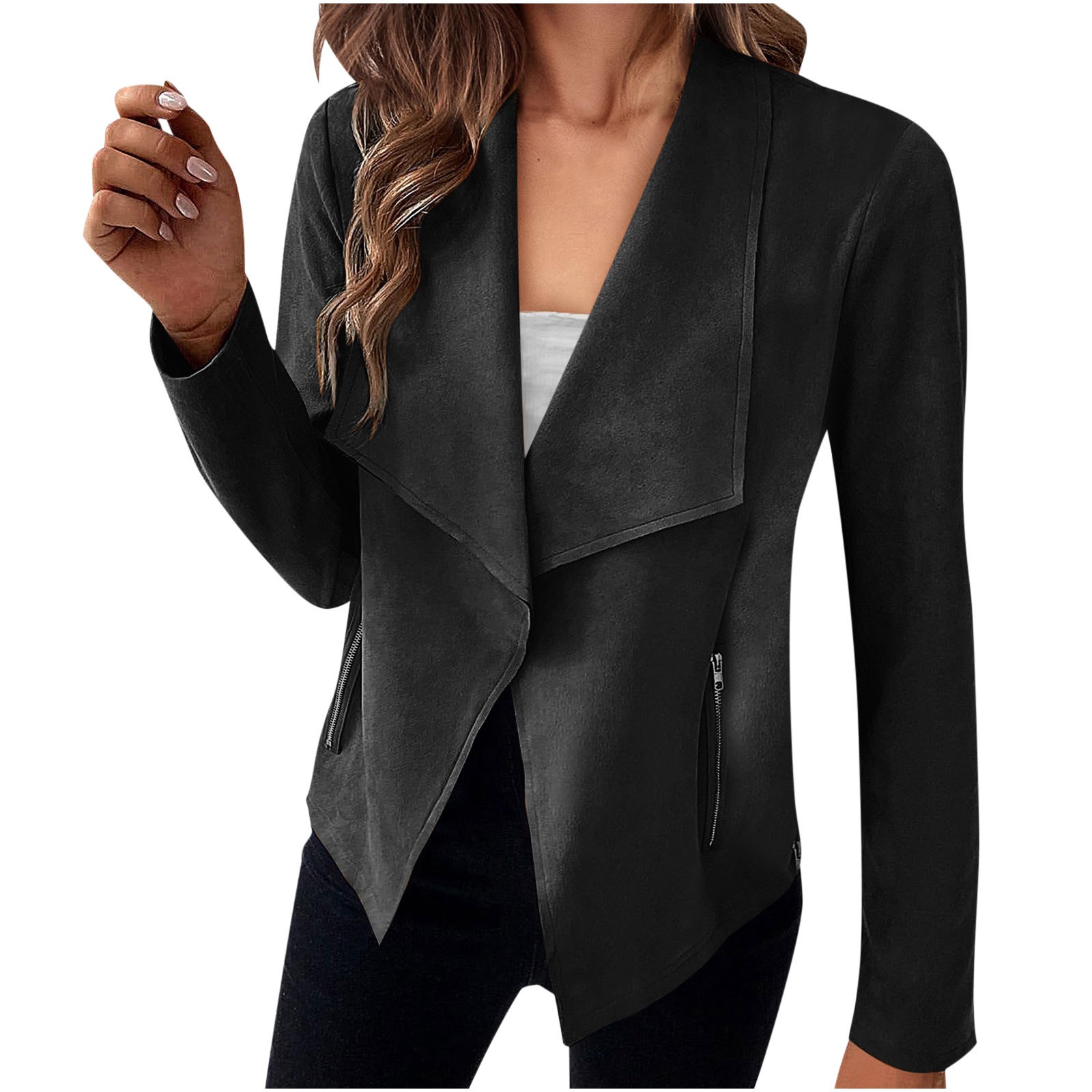 Elegant Women's Suede Blazer Solid Colour Classic Fitted Jacket_voghion.com