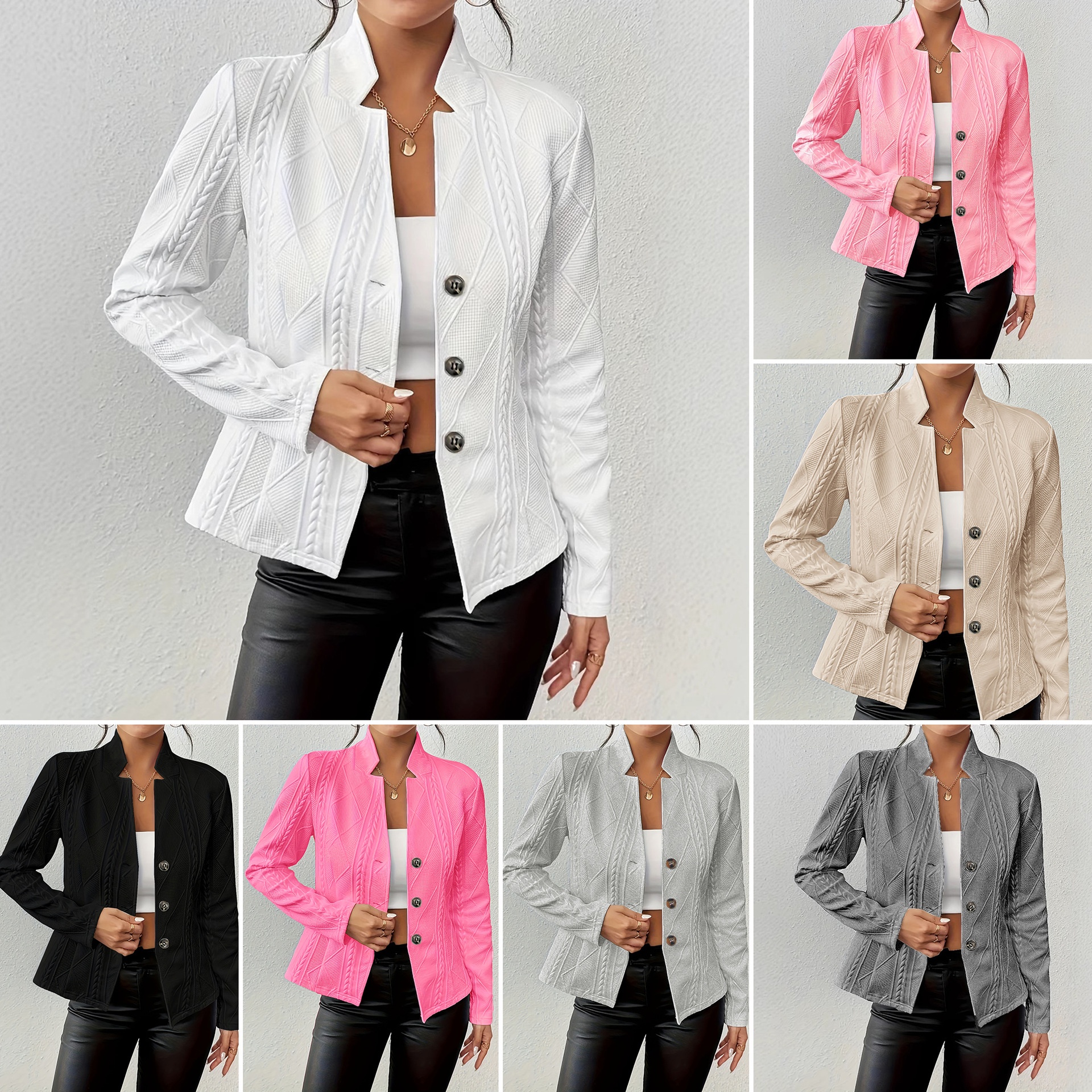 2025 European American Foreign Trade Autumn And Winter Hot-selling Button-patterned Blazer, Commuter Style, Light_voghion.com
