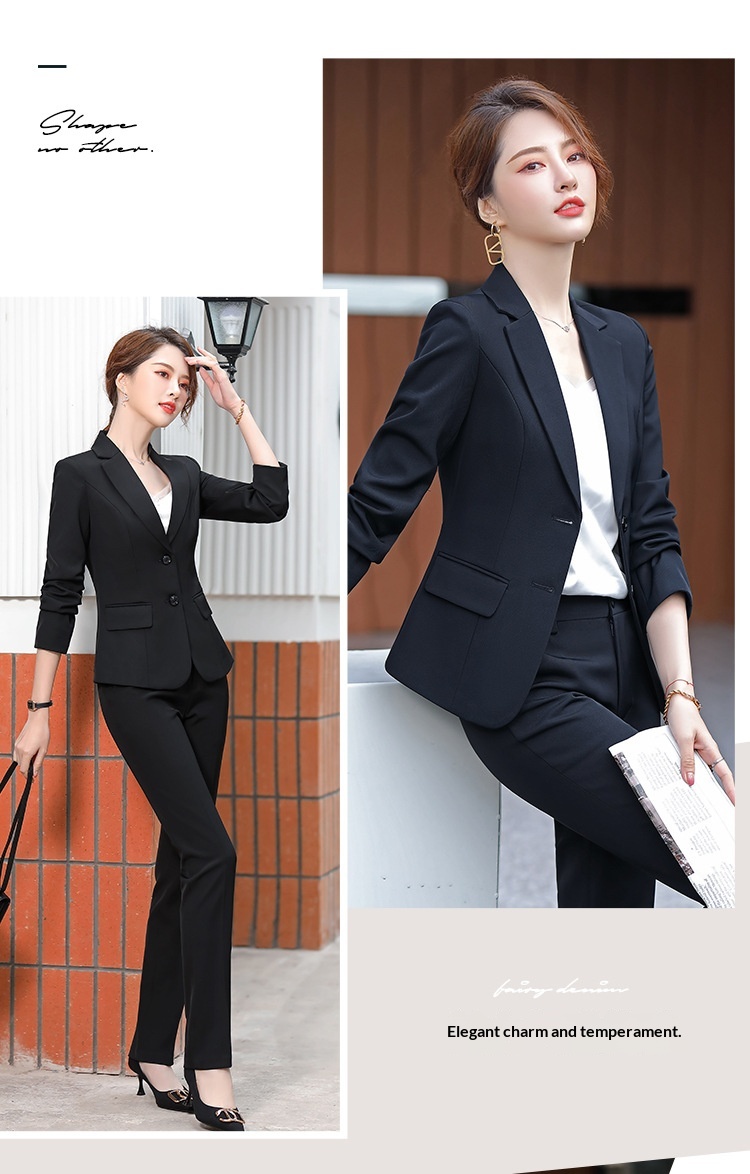 New Spring Collection Long-sleeve Set For Women, Formal Interview Attire, Slim-fit Black Blazer, Women's Suit_voghion.com