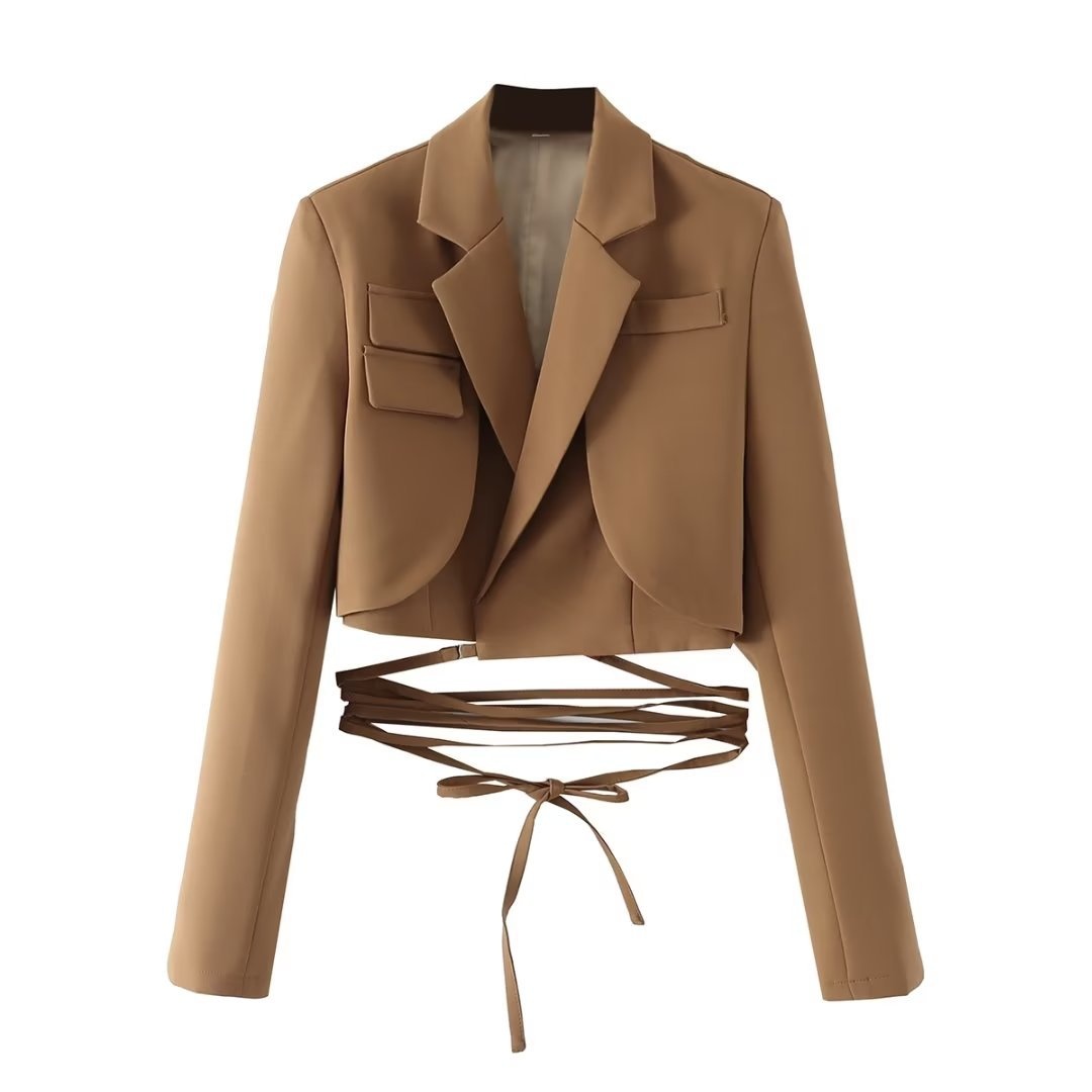 Damen Blazer Im Koreanischen Stil Mit Taillenbindung Einfarbig_voghion.com