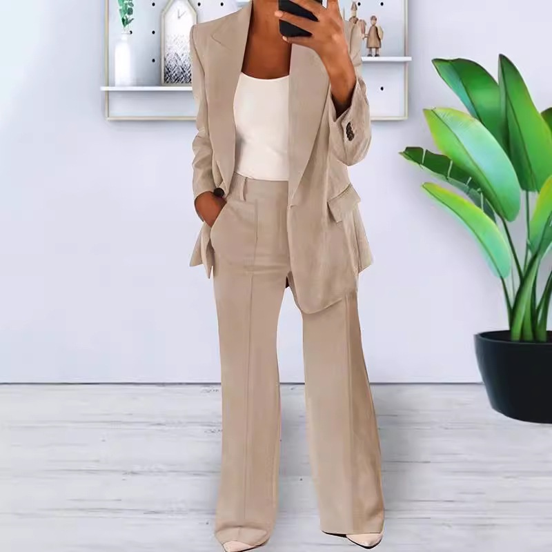2024 Cross-Border Spring Autumn New European And American Fashion Solid Color Slim Cardigan Elegant Blazer Women's Suit_voghion.com