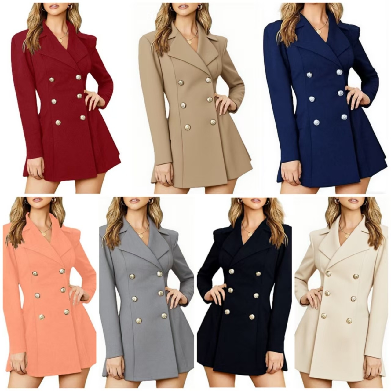 Elegant Women's Double-breasted Blazer Coat Mid-length Jacket_voghion.com