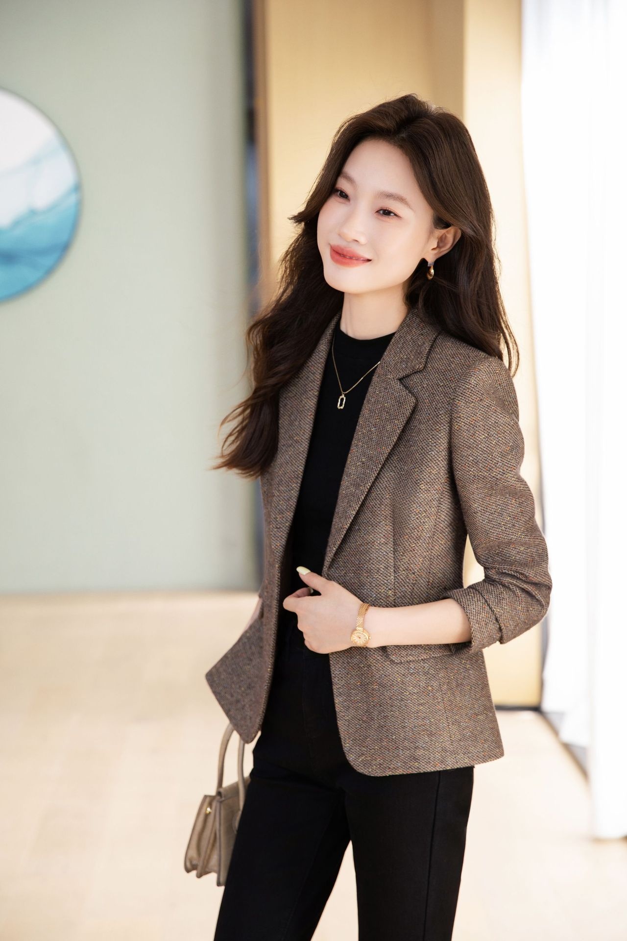Blazer marrone in lana da donna stile chic autunno inverno_voghion.com
