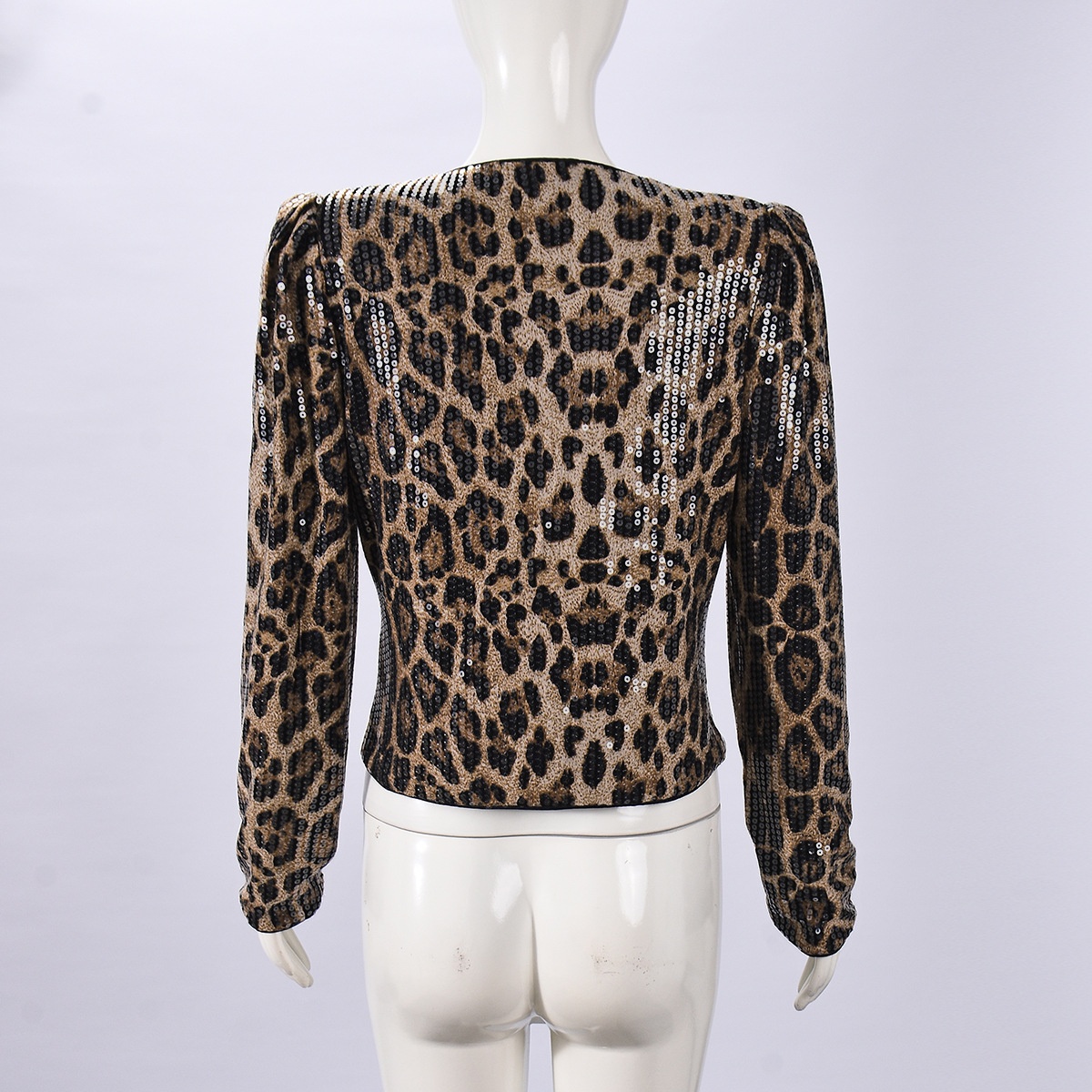 Leopard Print Sequin Blazer For Women Long Sleeve Outerwear_voghion.com