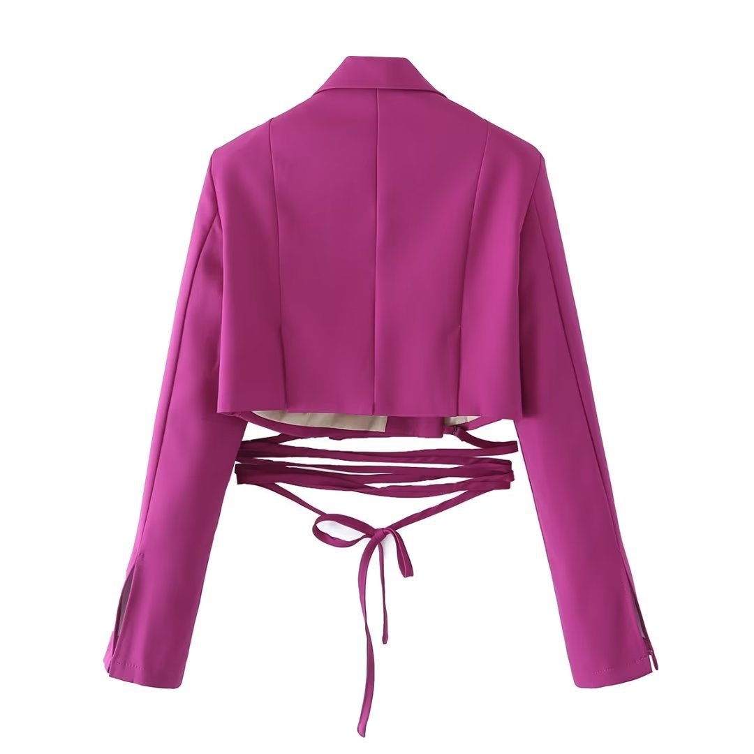 Damen Blazer Im Koreanischen Stil Mit Taillenbindung Einfarbig_voghion.com