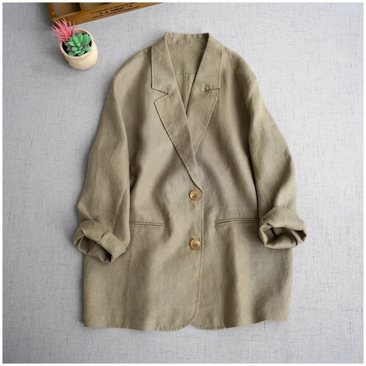 Blazer Donna Elegante In Misto Cotone E Lino A Maniche Lunghe_voghion.com