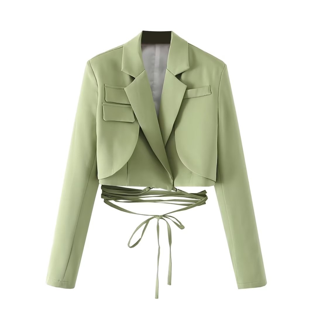 Damen Blazer Im Koreanischen Stil Mit Taillenbindung Einfarbig_voghion.com