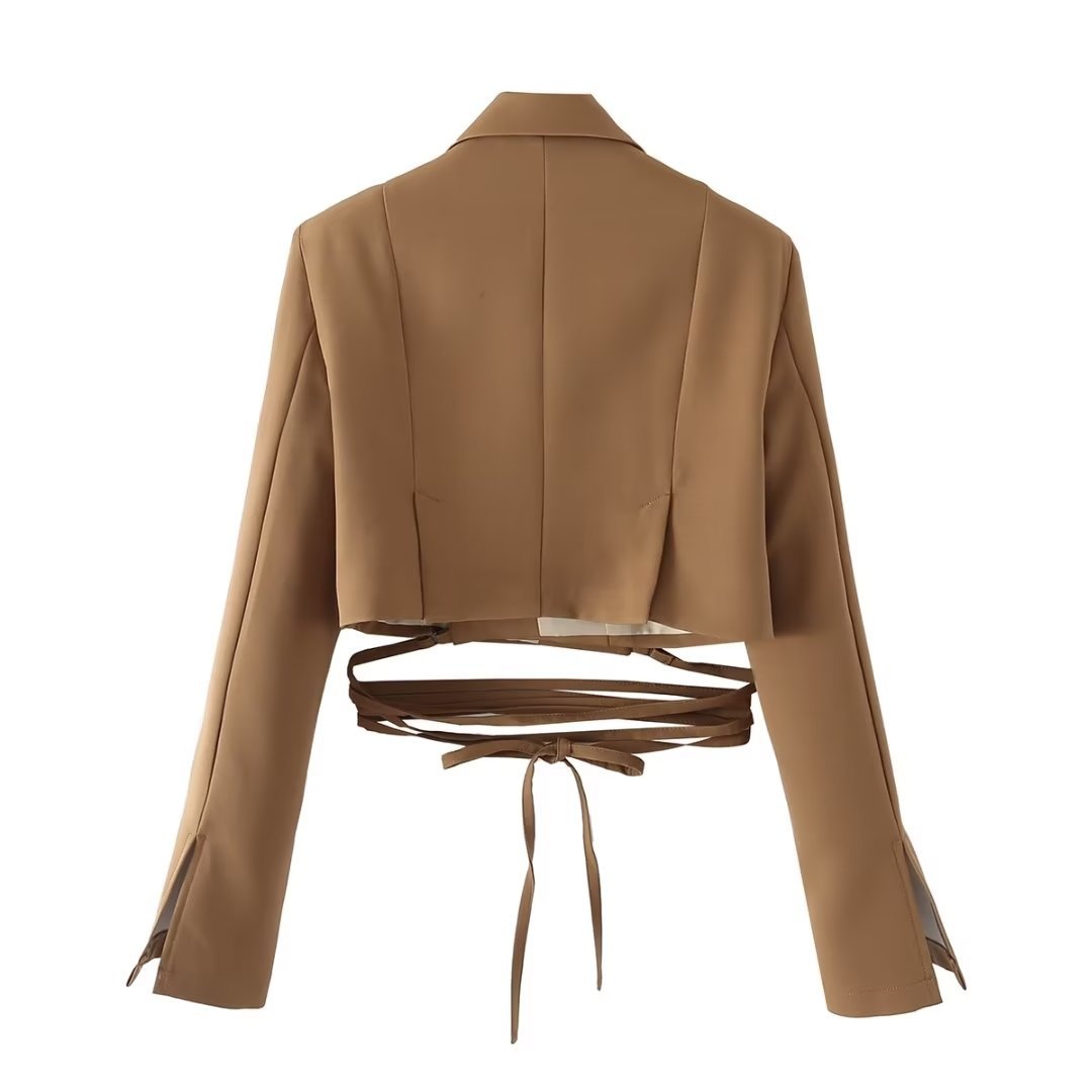 Damen Blazer Im Koreanischen Stil Mit Taillenbindung Einfarbig_voghion.com