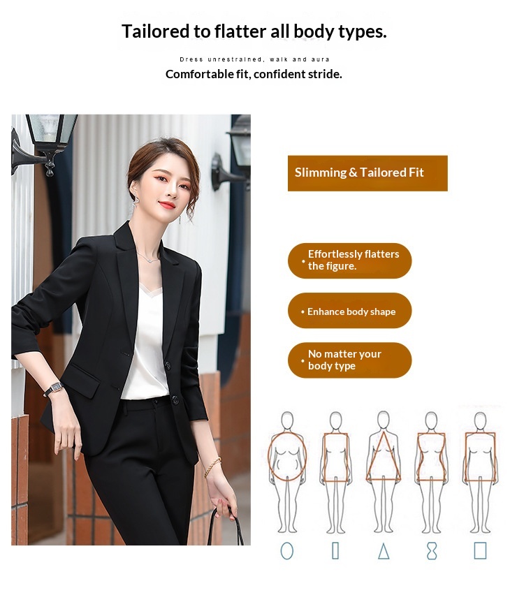 New Spring Collection Long-sleeve Set For Women, Formal Interview Attire, Slim-fit Black Blazer, Women's Suit_voghion.com