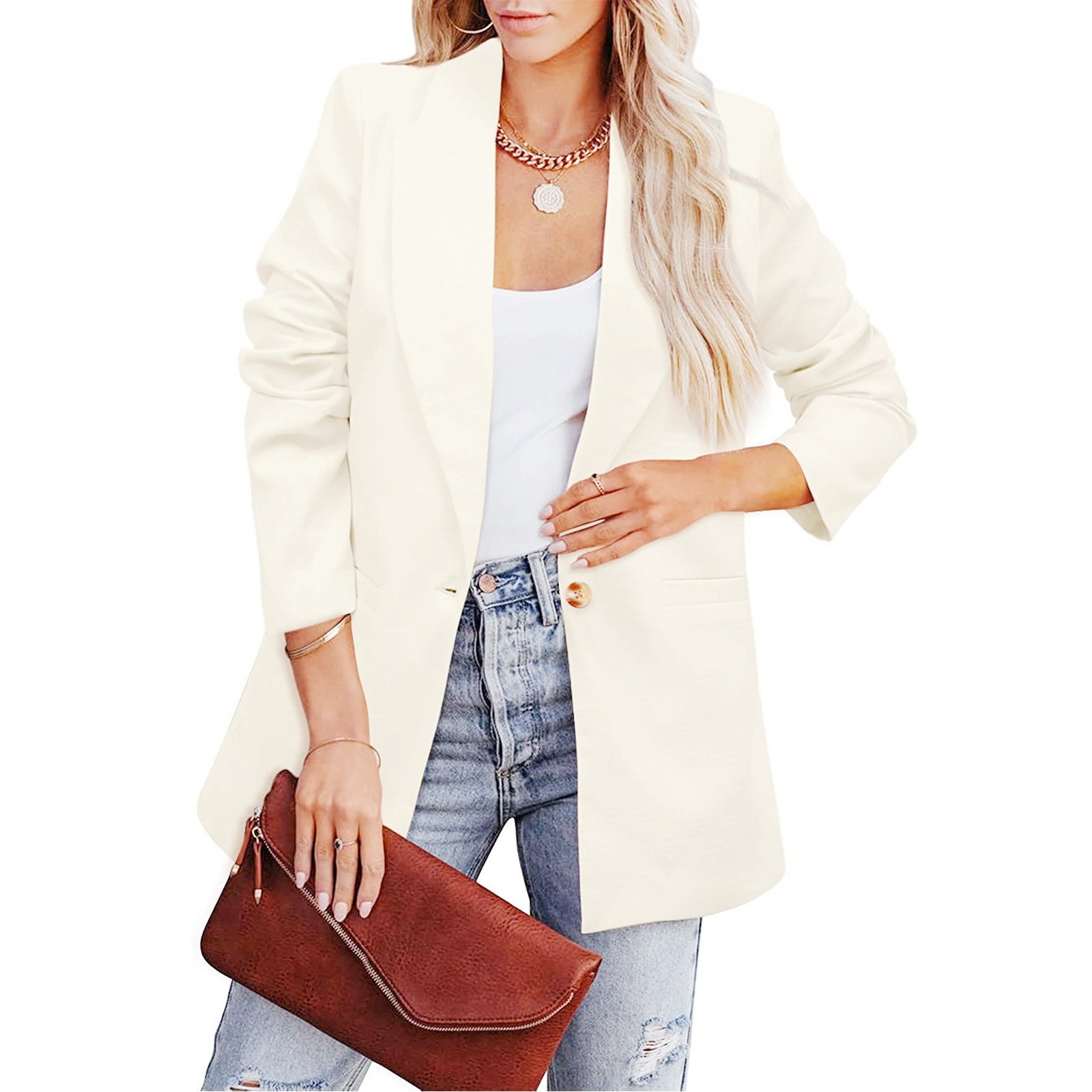 Blazer donna casual maniche lunghe tinta unita stile ufficio_voghion.com