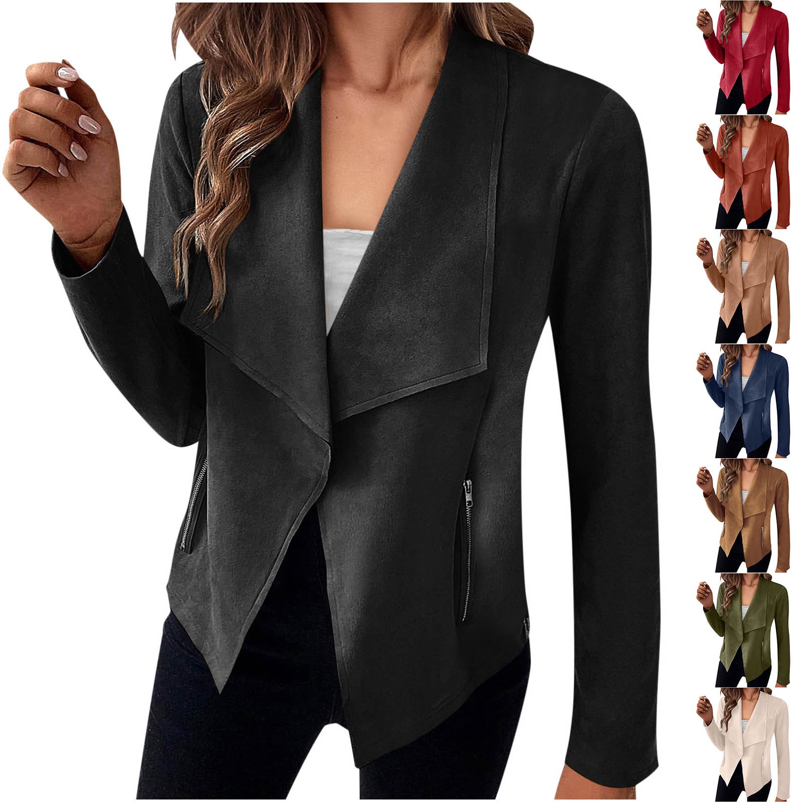 Elegant Women's Suede Blazer Solid Colour Classic Fitted Jacket_voghion.com