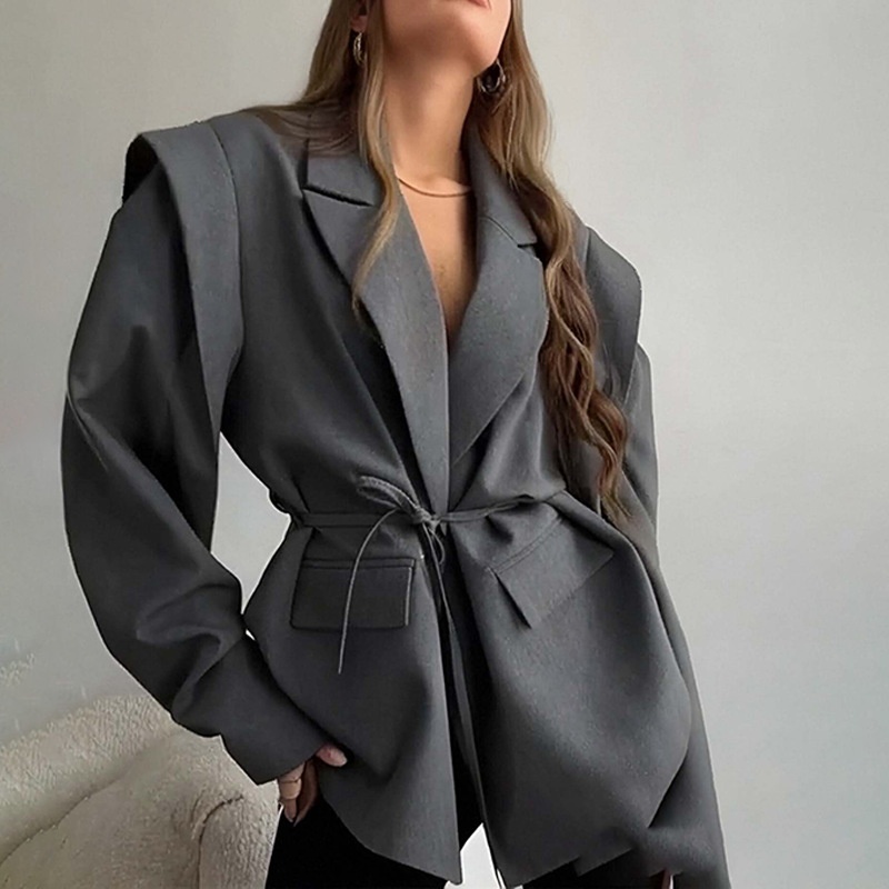 Women's Slim Fit Blazer With Tie Waist Elegant Versatile Jacket_voghion.com