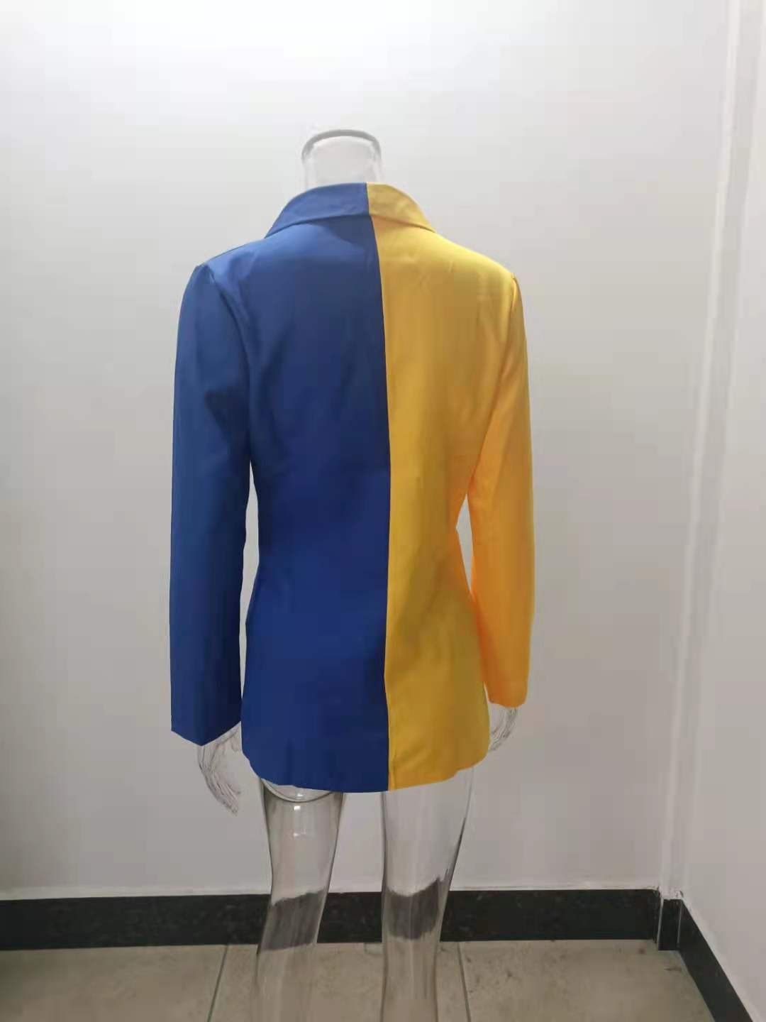 Blazer da donna con scollo a v e design patchwork professionale_voghion.com