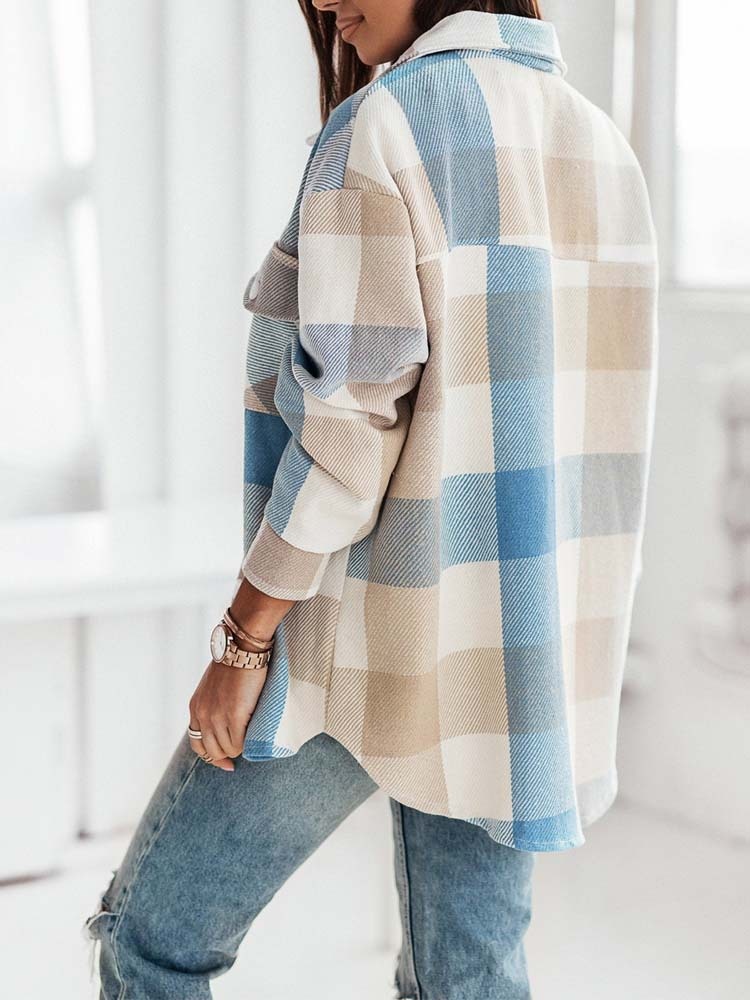Stylish Women's Plaid Shirt Jacket Brushed Woolen Coat For Autumn_voghion.com