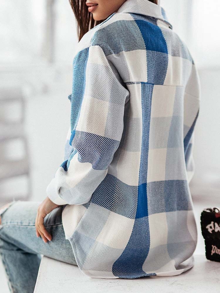 Stylish Women's Plaid Shirt Jacket Brushed Woolen Coat For Autumn_voghion.com