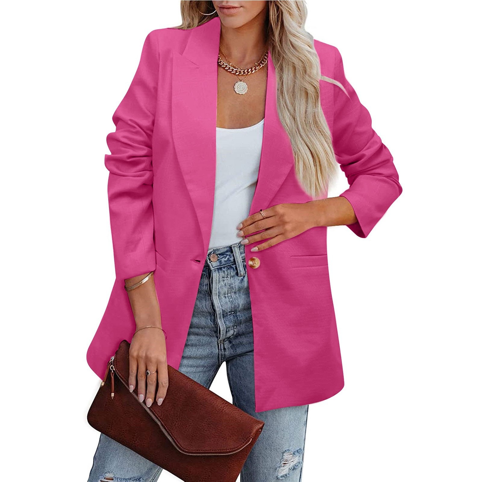 Blazer donna casual maniche lunghe tinta unita stile ufficio_voghion.com