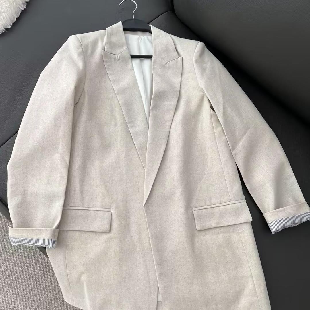 TAOP&ZA Frühherbstkollektion Damenbekleidung Europäischer und amerikanischer Stil Leinenblazer mit Revers und langen Ärmeln 2753330_voghion.com
