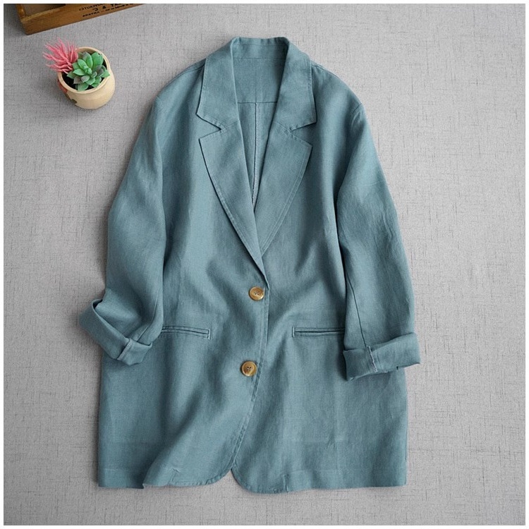 Blazer Donna Elegante In Misto Cotone E Lino A Maniche Lunghe_voghion.com