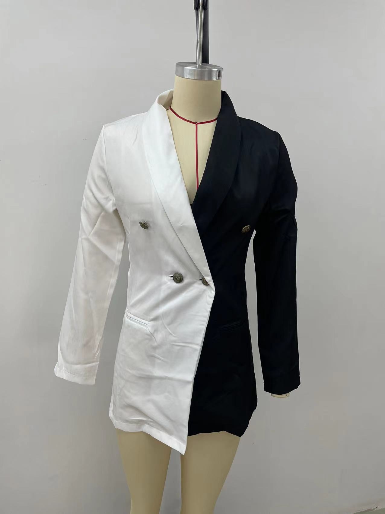 Blazer da donna con scollo a v e design patchwork professionale_voghion.com