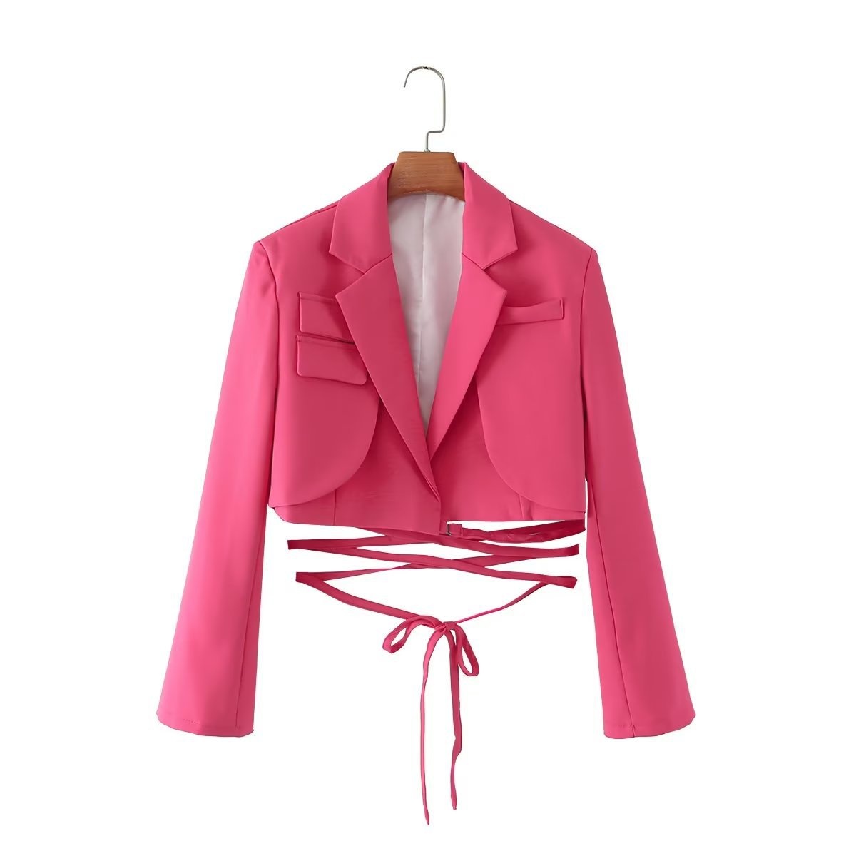Damen Blazer Im Koreanischen Stil Mit Taillenbindung Einfarbig_voghion.com