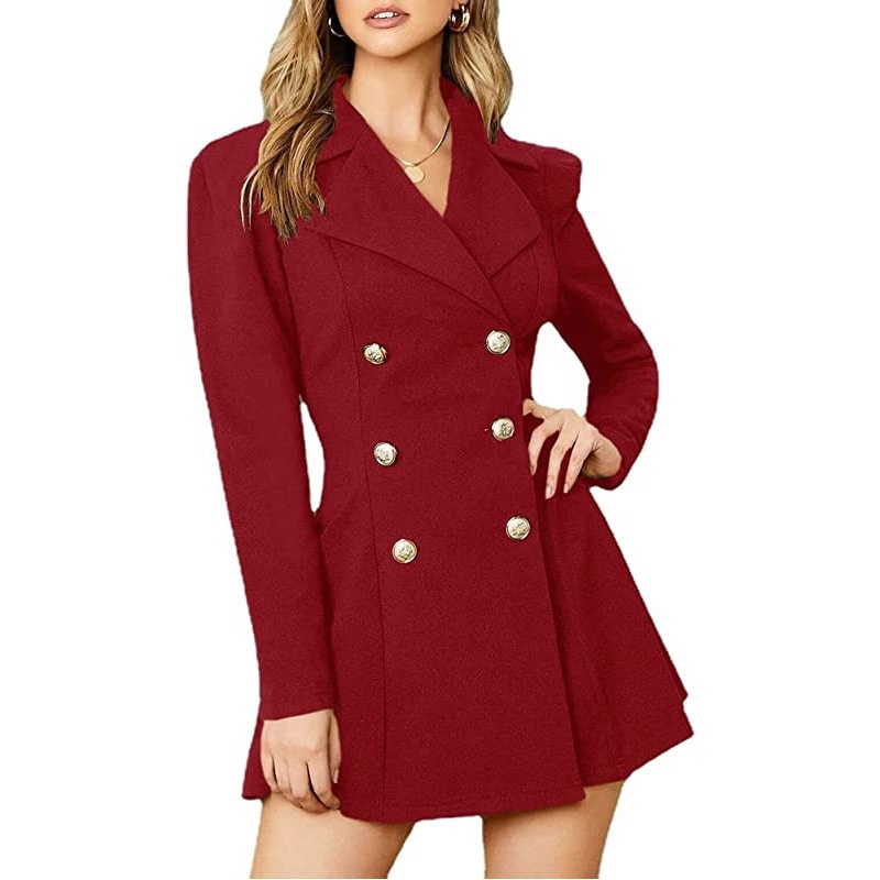 Elegant Women's Double-breasted Blazer Coat Mid-length Jacket_voghion.com