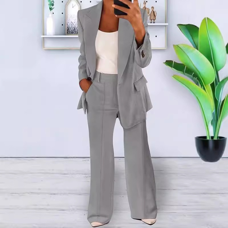 2024 Cross-Border Spring Autumn New European And American Fashion Solid Color Slim Cardigan Elegant Blazer Women's Suit_voghion.com