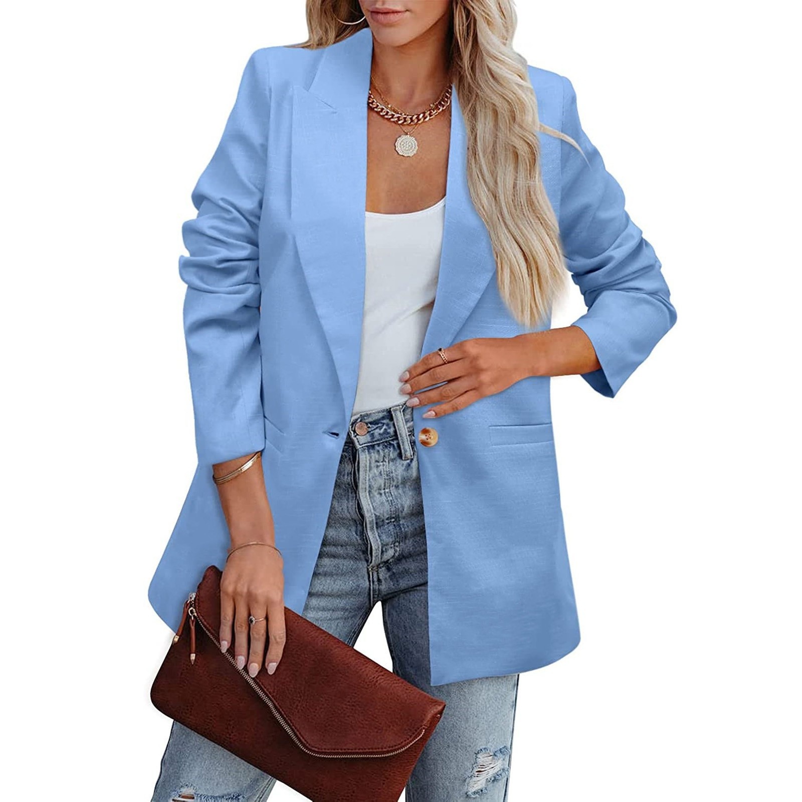 Blazer donna casual maniche lunghe tinta unita stile ufficio_voghion.com