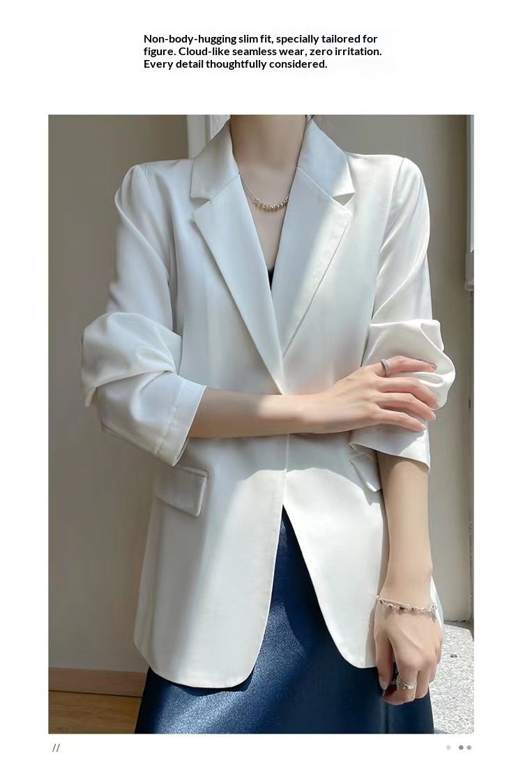 High-end Solid Colour Women's Blazer Acetate Satin Suit Lightweight_voghion.com