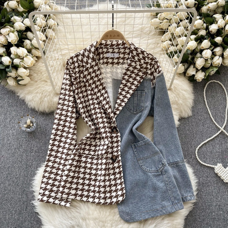 Light European And American High-End Blazer For Women Irregular Patchwork Denim Design Street Style Elegant Top_voghion.com