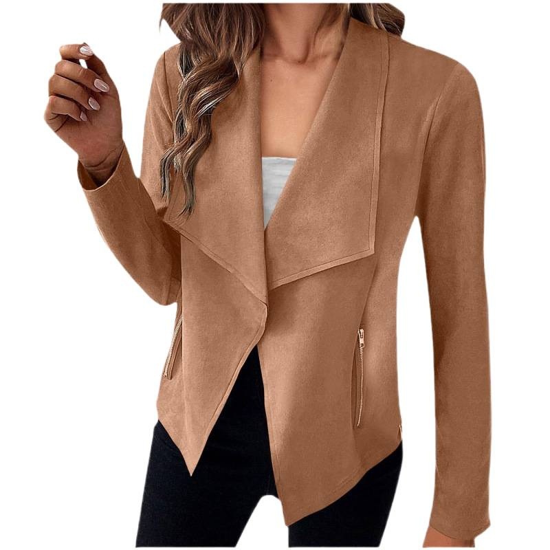 2025 Cross-Border European And American New Style Solid Color Suede Women's Blazer Jacket_voghion.com