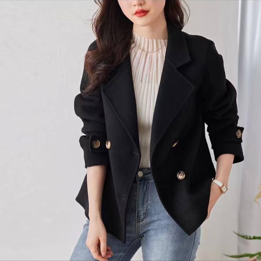 Double-breasted Wool Coat Women’s Mid-length Fashion Blazer_voghion.com