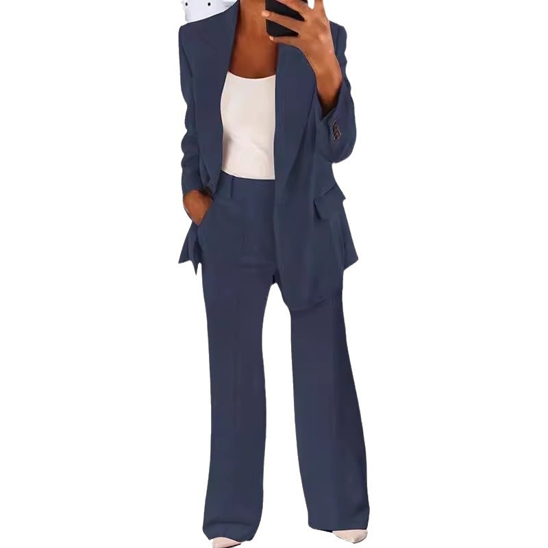 2024 Cross-Border Spring Autumn New European And American Fashion Solid Color Slim Cardigan Elegant Blazer Women's Suit_voghion.com