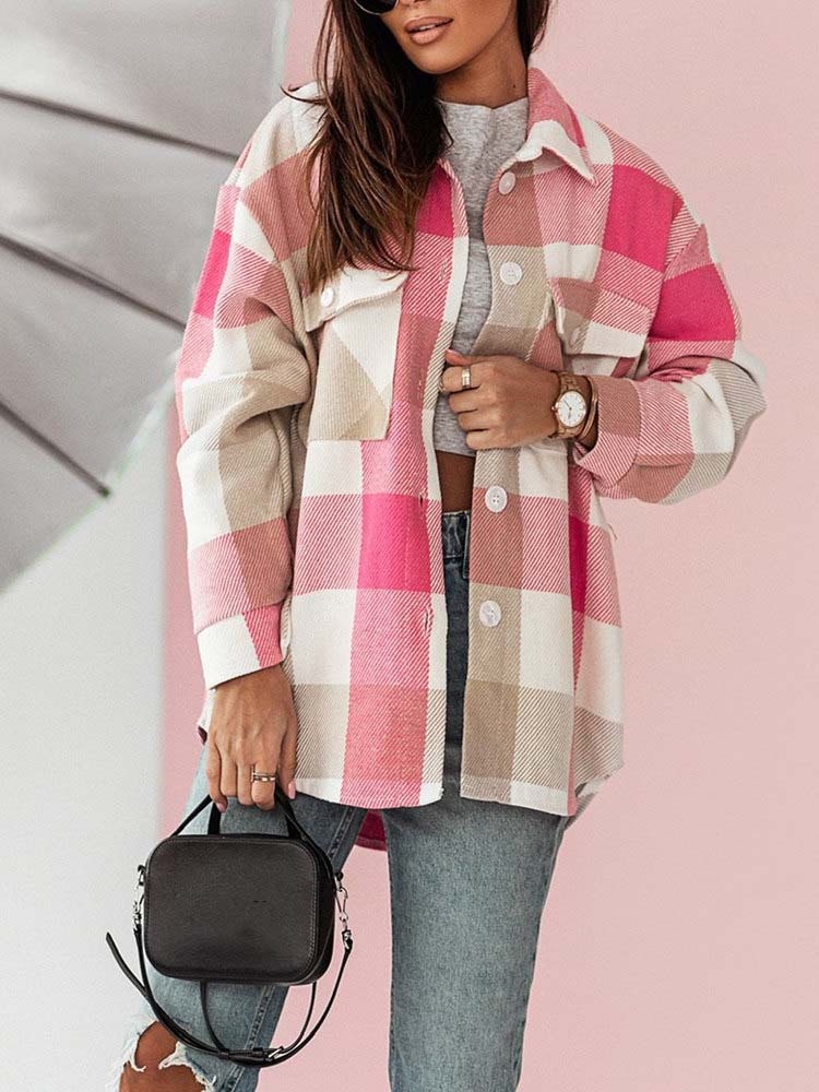 Stylish Women's Plaid Shirt Jacket Brushed Woolen Coat For Autumn_voghion.com