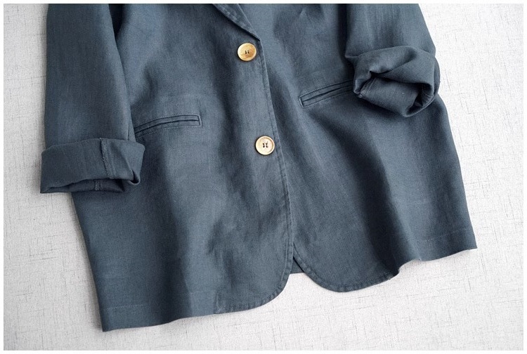 Blazer Donna Elegante In Misto Cotone E Lino A Maniche Lunghe_voghion.com