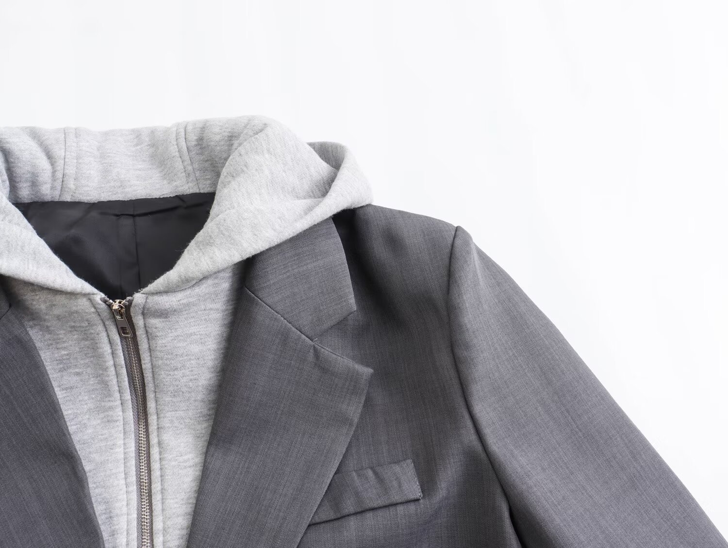 Damen Blazer Mit Kapuze Im Patchwork Design Street Style_voghion.com