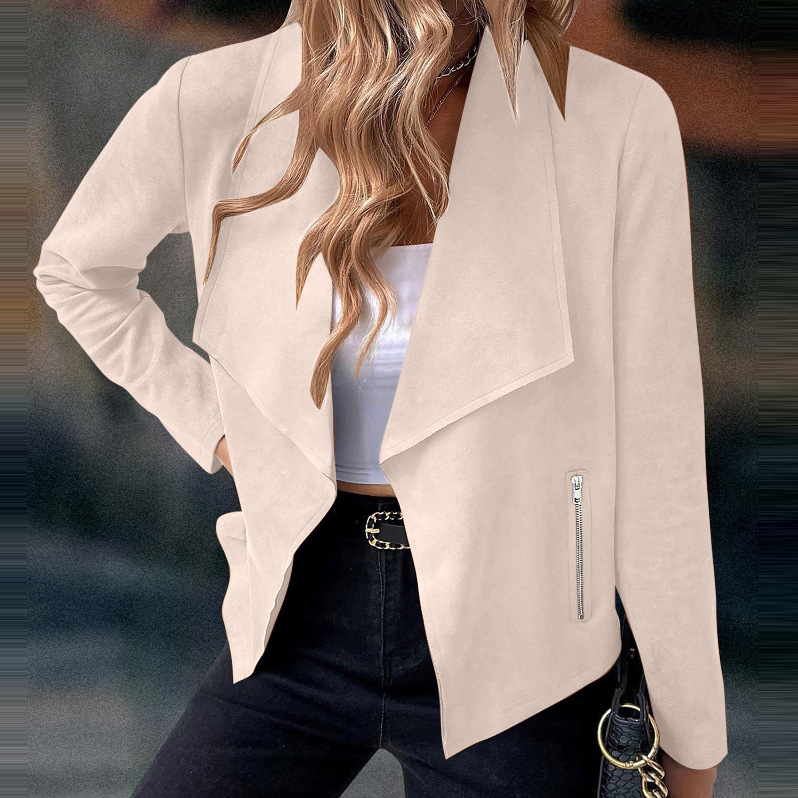 Elegant Women's Suede Blazer Solid Colour Classic Fitted Jacket_voghion.com
