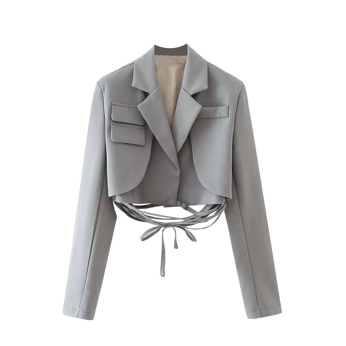Damen Blazer Im Koreanischen Stil Mit Taillenbindung Einfarbig_voghion.com