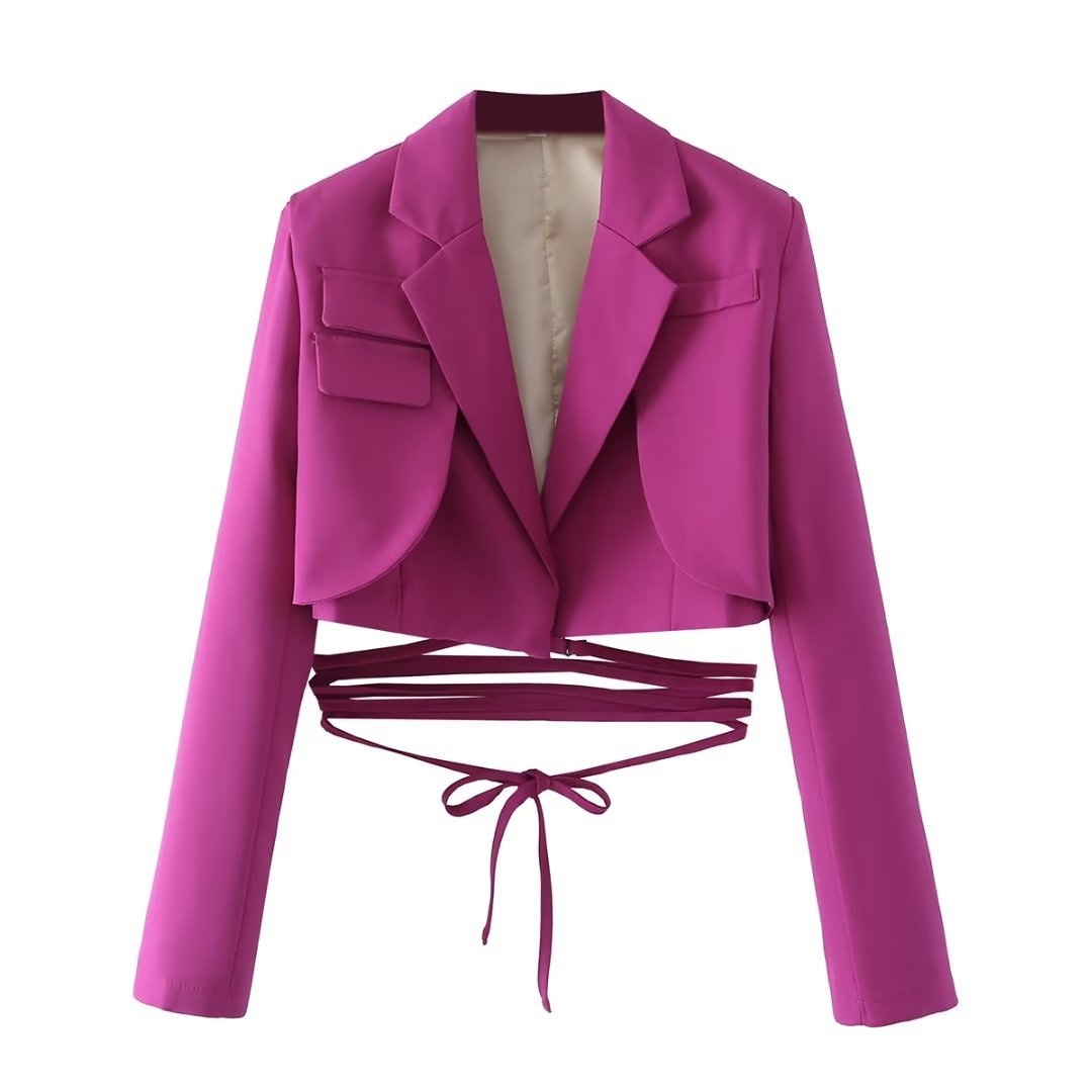 Damen Blazer Im Koreanischen Stil Mit Taillenbindung Einfarbig_voghion.com