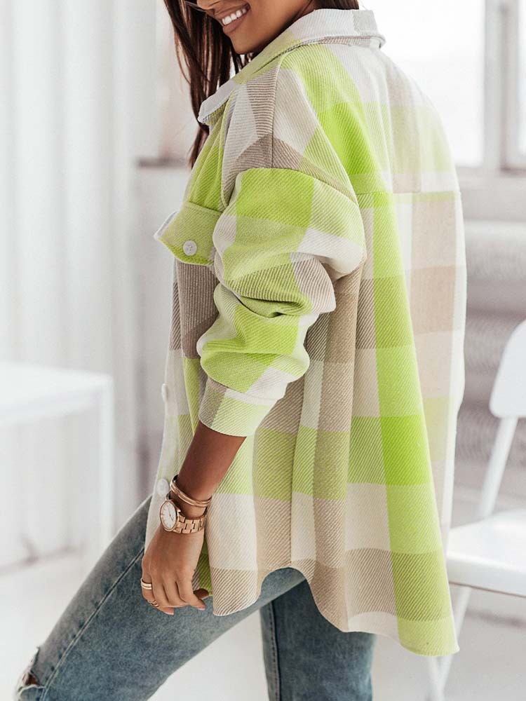 Stylish Women's Plaid Shirt Jacket Brushed Woolen Coat For Autumn_voghion.com