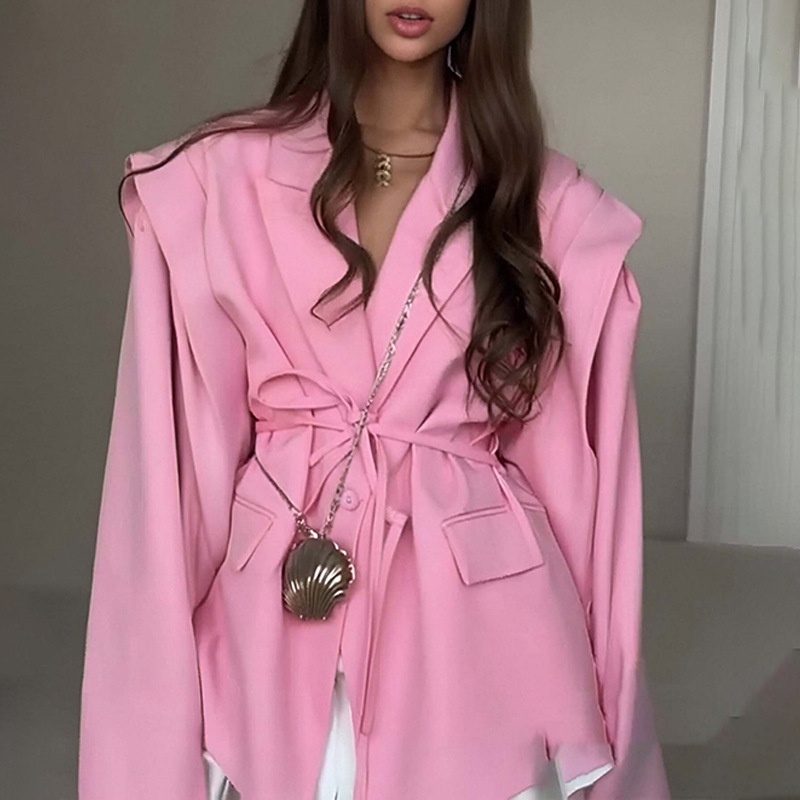 Women's Slim Fit Blazer With Tie Waist Elegant Versatile Jacket_voghion.com