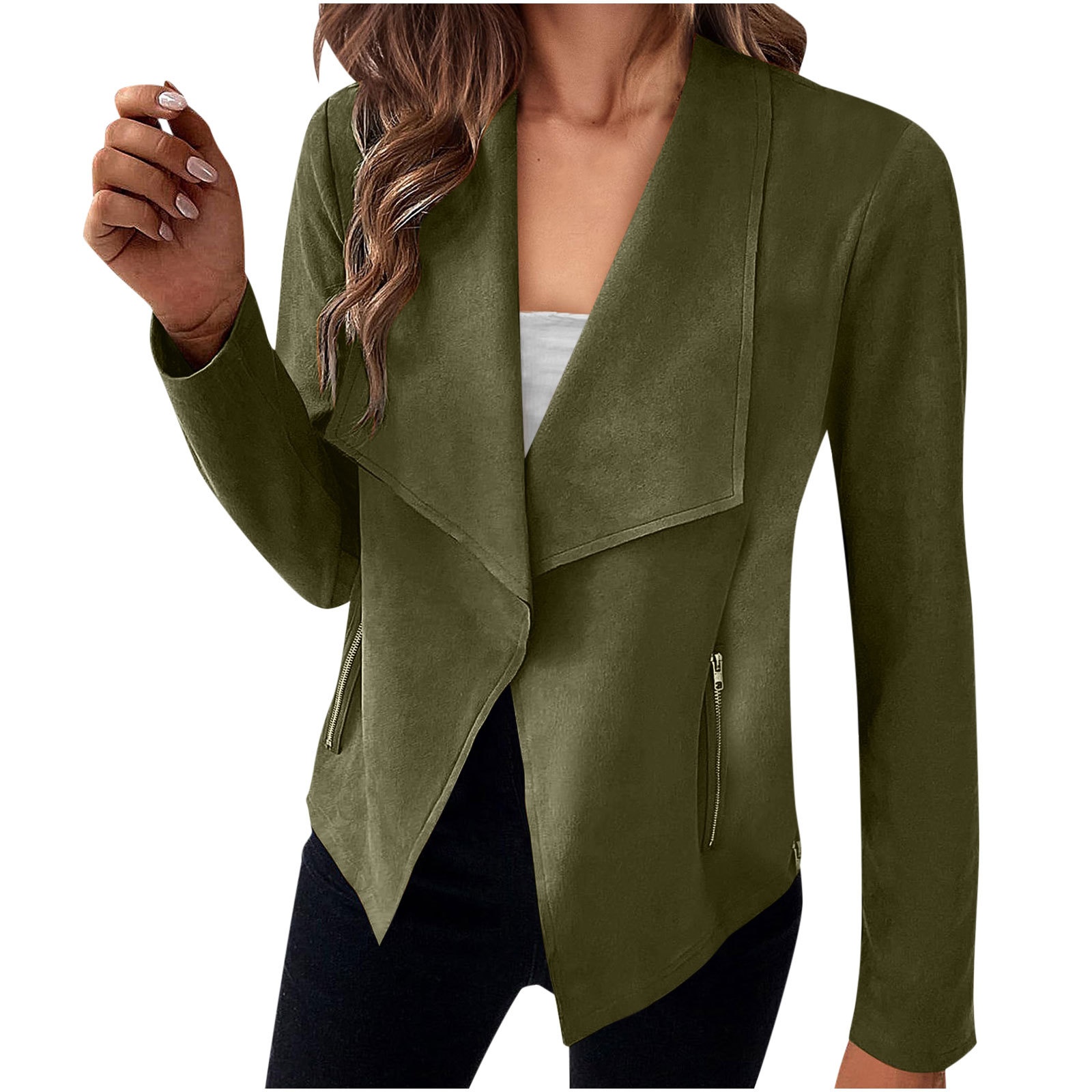 Elegant Women's Suede Blazer Solid Colour Classic Fitted Jacket_voghion.com