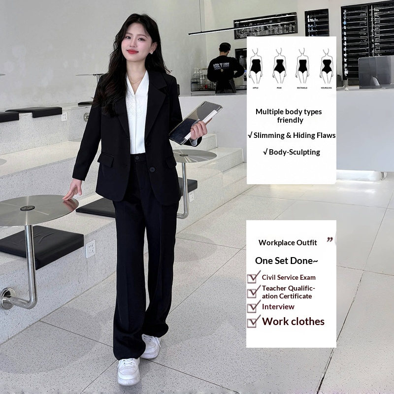 Women's Suit Set For Spring Autumn, College Student Interview And Presentation Outfit, Black Blazer, Formal Professional_voghion.com