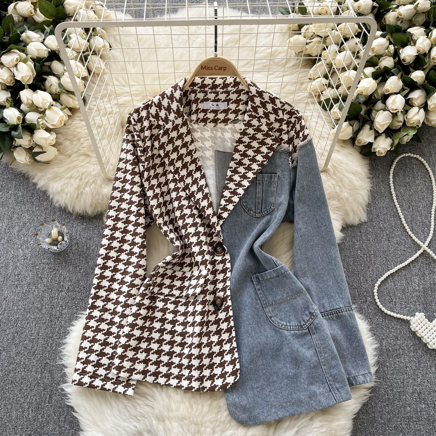 Light European And American High-End Blazer For Women Irregular Patchwork Denim Design Street Style Elegant Top_voghion.com