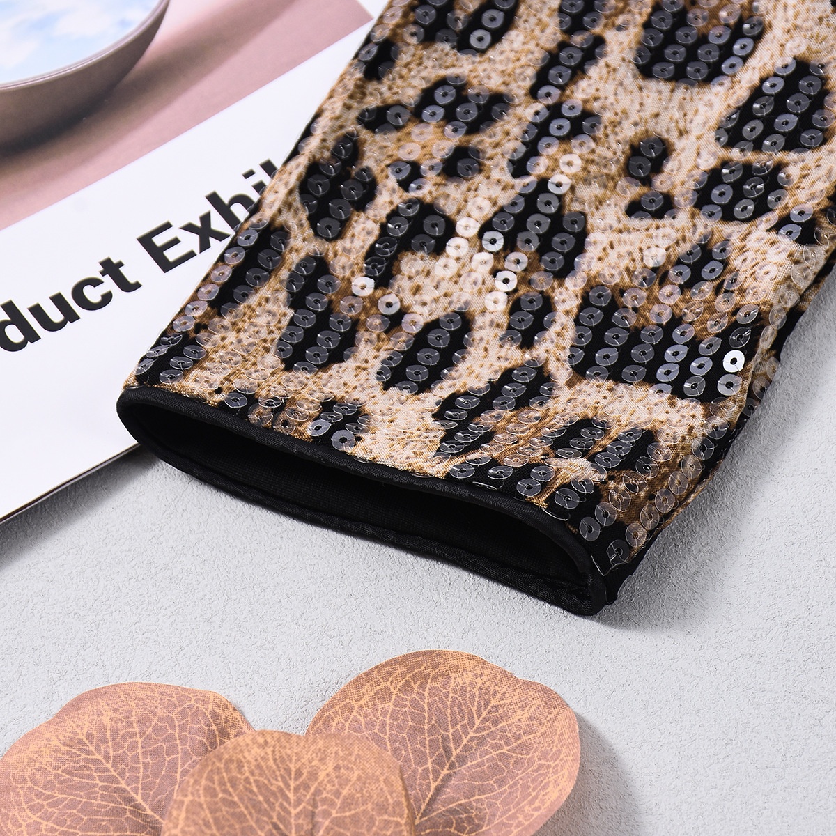 Leopard Print Sequin Blazer For Women Long Sleeve Outerwear_voghion.com